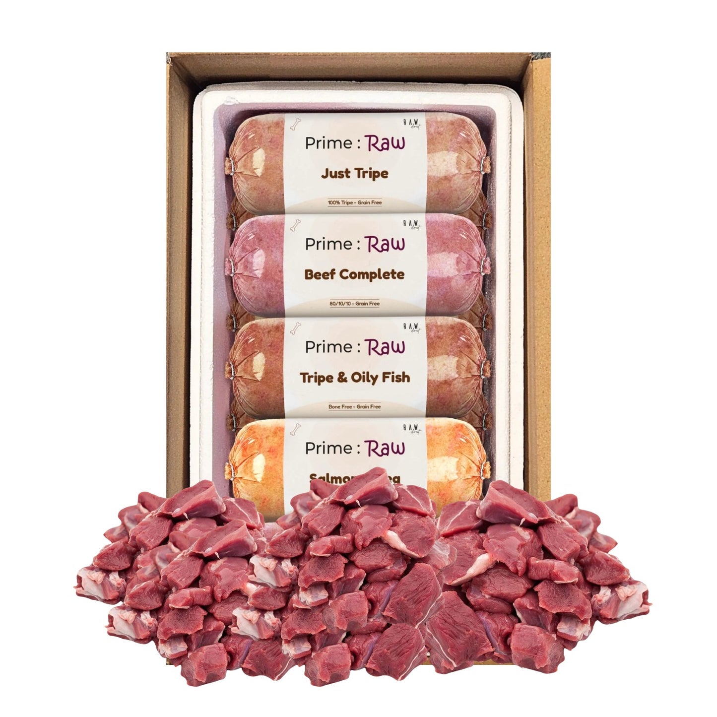 Prime Raw Mix 20 | 1kg Beef Chunks - Raw Direct