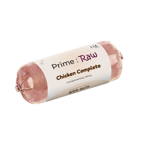 PRIME RAW Chicken Complete 454g dog food pack – nutritious and balanced raw meal for dogs