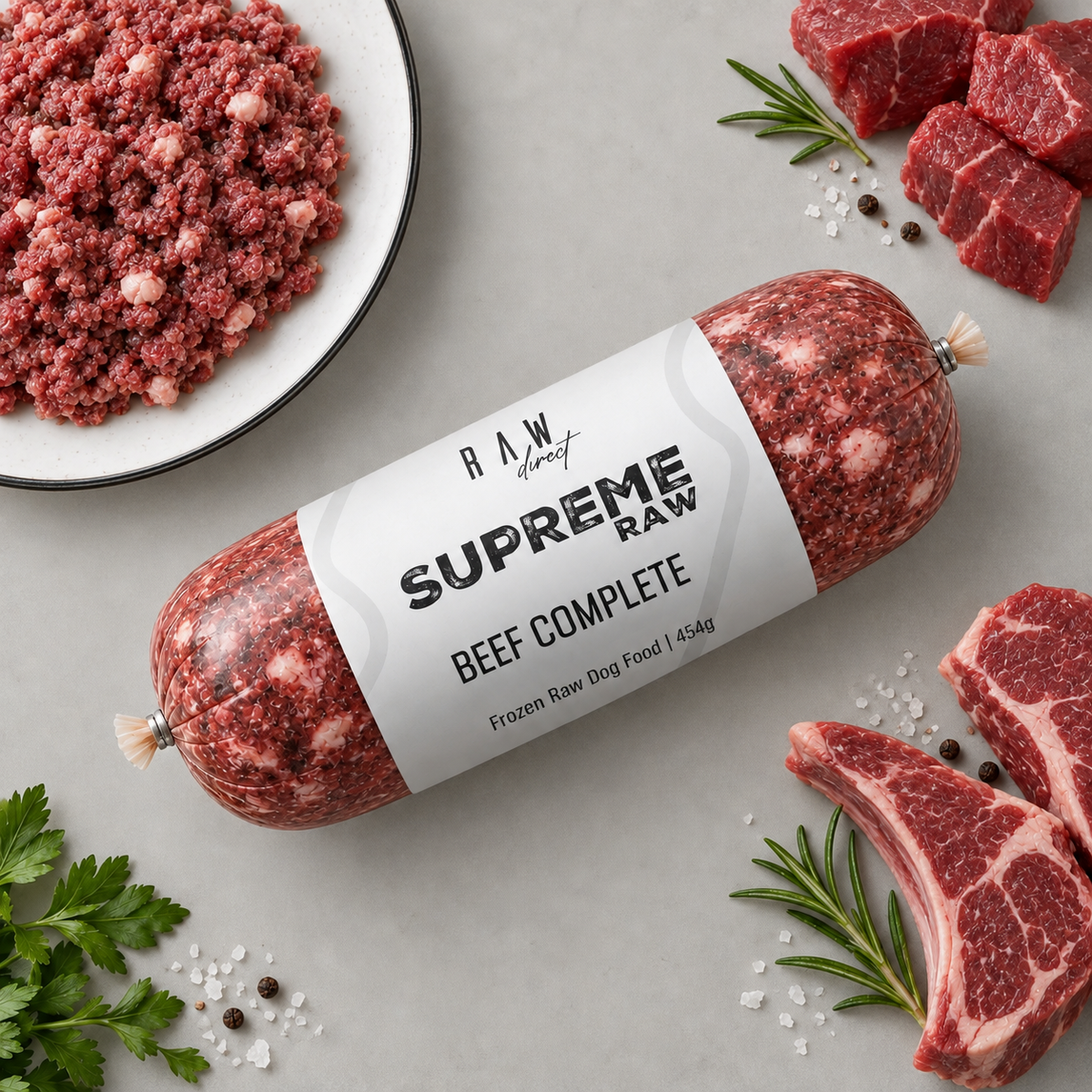 Supreme Raw Beef Complete raw dog food 454g roll