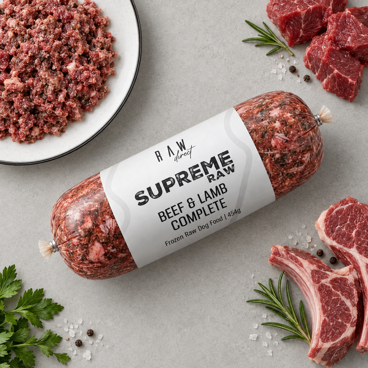 Supreme Raw Beef & Lamb Complete raw dog food 454g roll