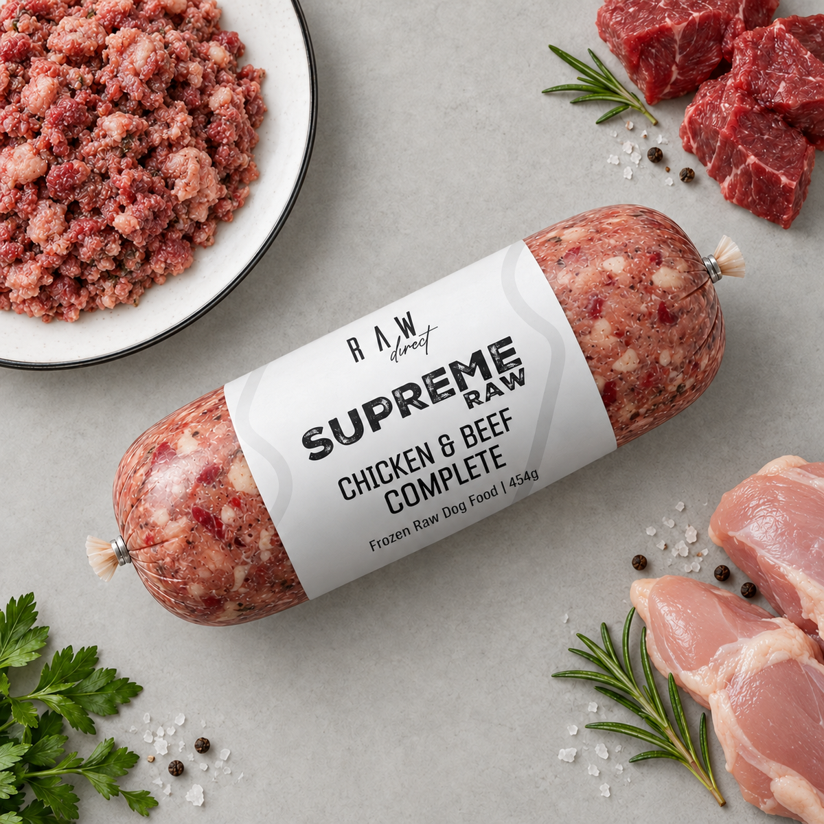 Supreme Raw Chicken & Beef Complete raw dog food 454g roll