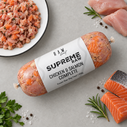 Supreme Raw Chicken & Salmon Complete raw dog food 454g roll