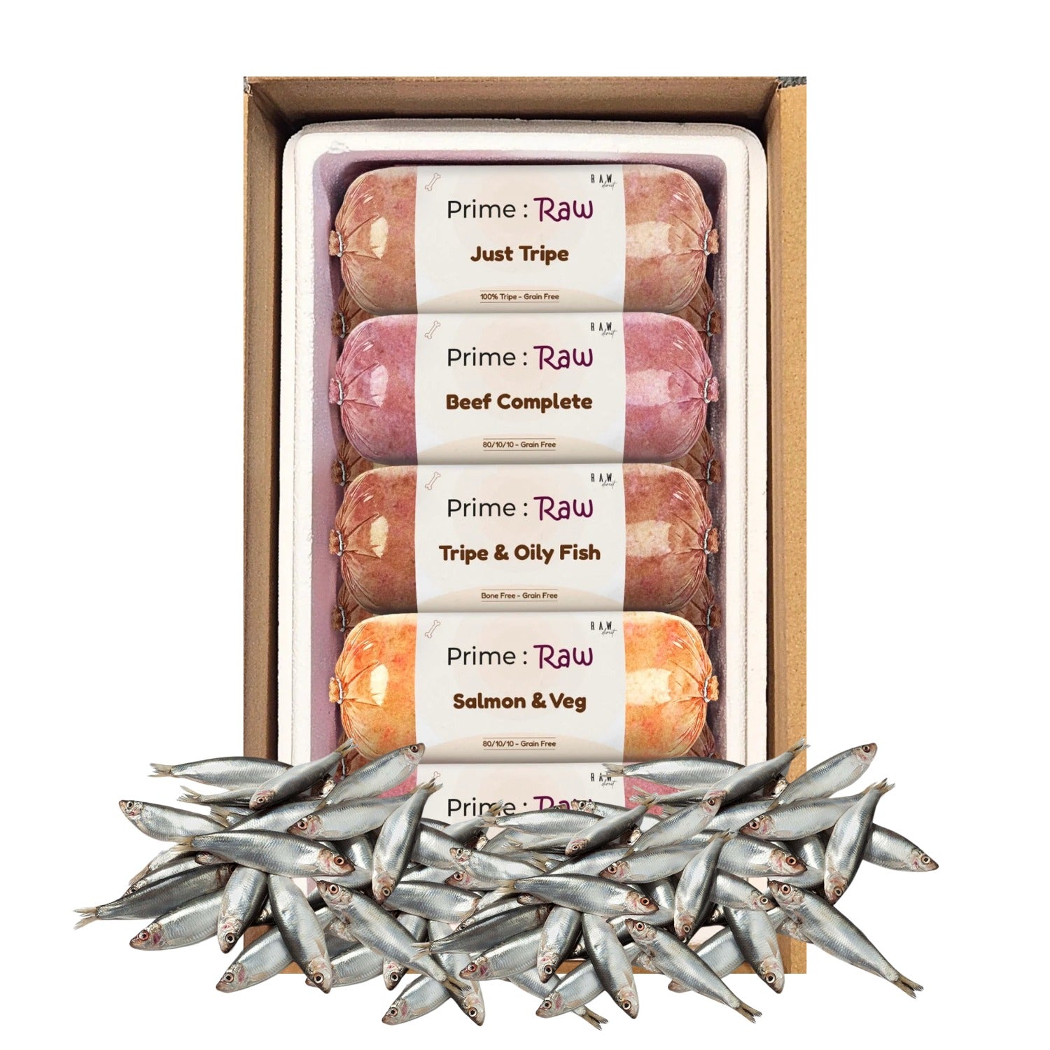 Prime Raw 26 Mixed Flavours & 1kg Sprats – Raw Direct