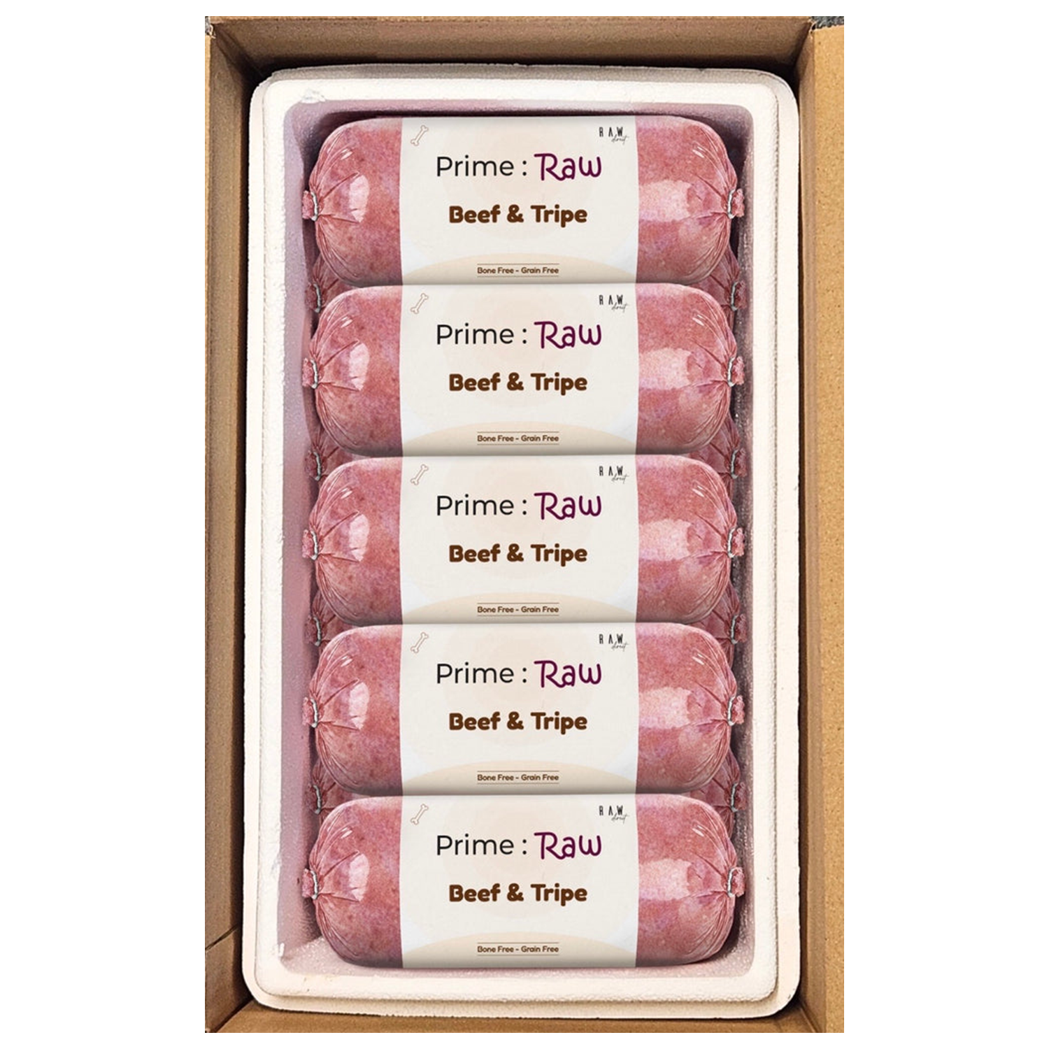 PRIME RAW Beef & Tripe dog food, a nutritious blend of beef and tripe, ideal for a natural raw diet for dogs