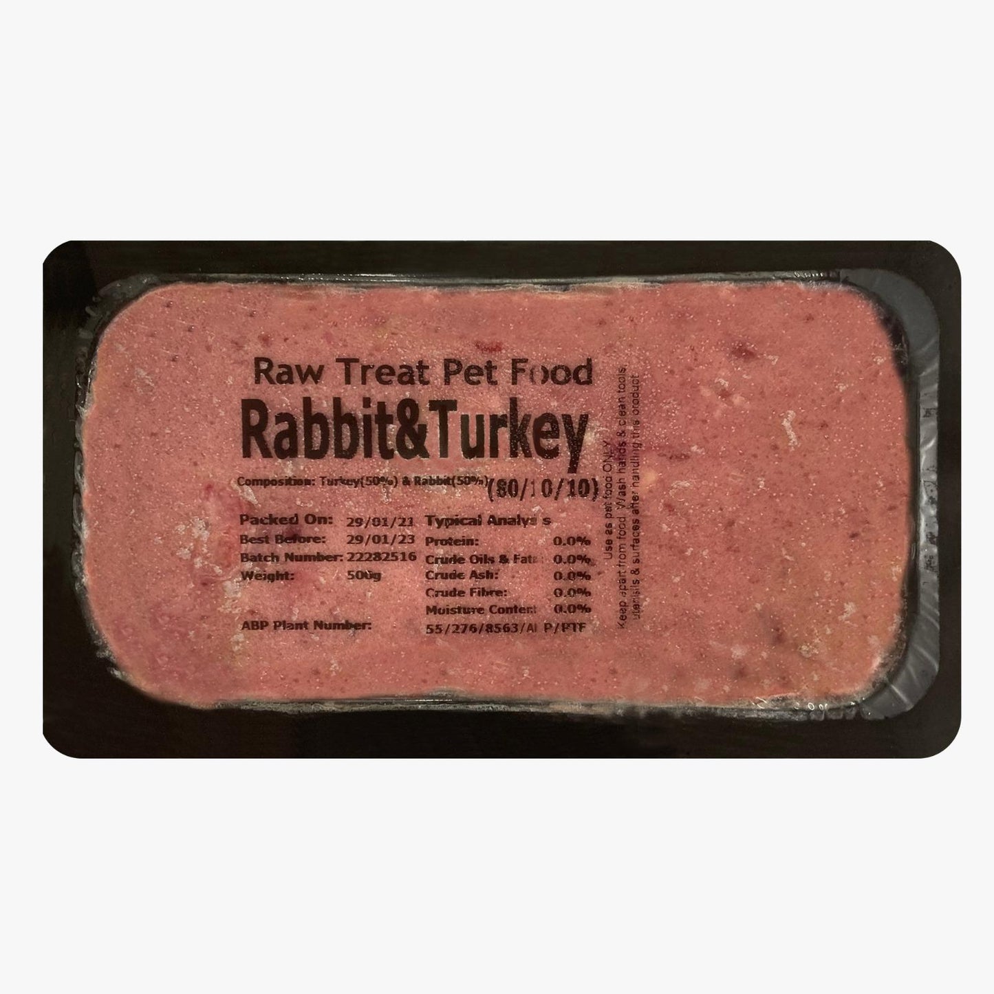 RAW TREAT PETFOOD Rabbit & Turkey 500g - Premium raw dog food with high-quality rabbit and turkey ingredients for optimal nutrition.