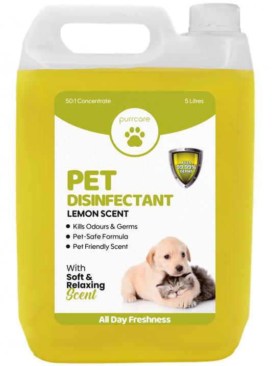 5L pet disinfectant with lemon scent, effective cleaning solution for pet areas.