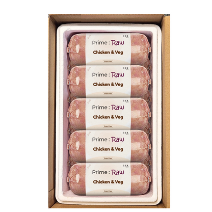 PRIME RAW Chicken & Veg 454g dog food – nutritious raw chicken and vegetable meal for dogs






