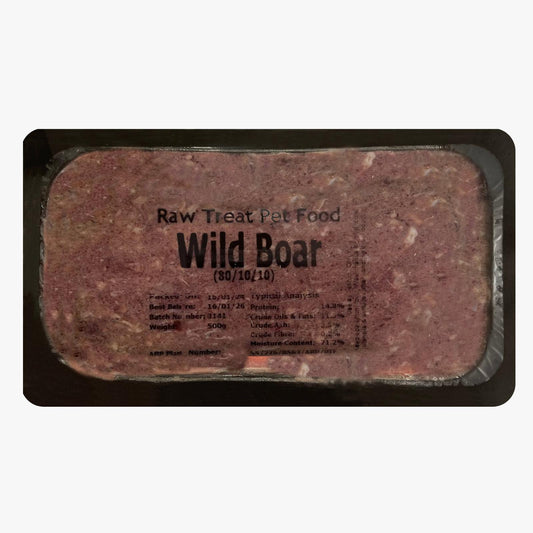 RAW TREAT PETFOOD Wild Boar dog food, premium raw pet food made from high-quality wild boar meat for healthy and balanced nutrition for dogs.