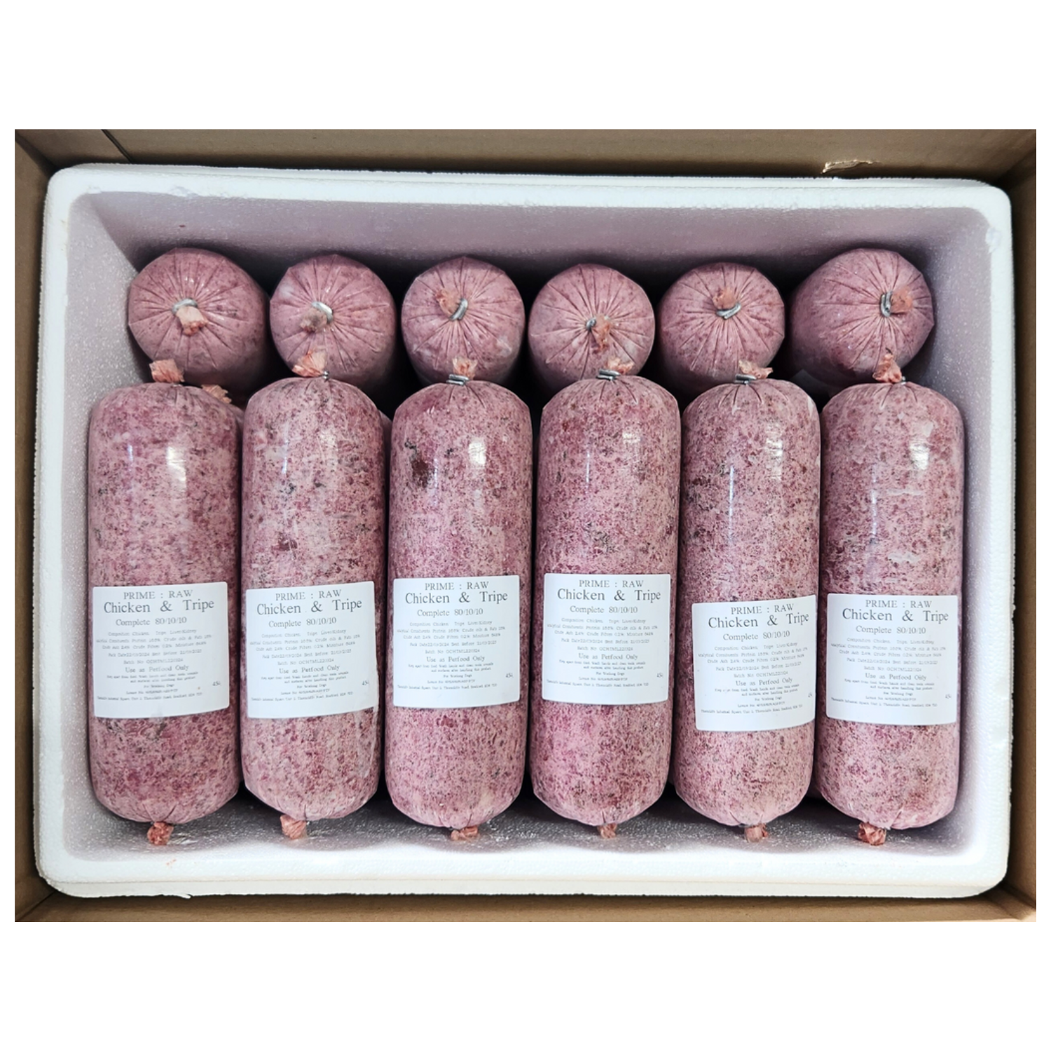 PRIME RAW Chicken & Tripe 454g raw dog food, natural and nutritious meal for dogs, packed with protein and essential nutrients.