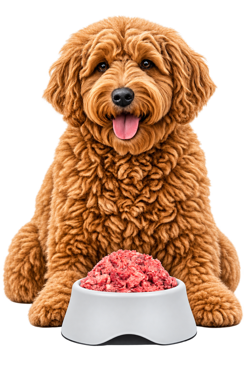 Happy dog with a bowl of food
